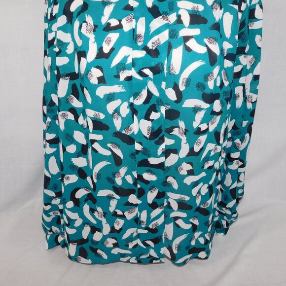 VTG Marjorie Hamilton Womens 40 / XL Teal Black White Pattern Sheer Blouse - Picture 3 of 10